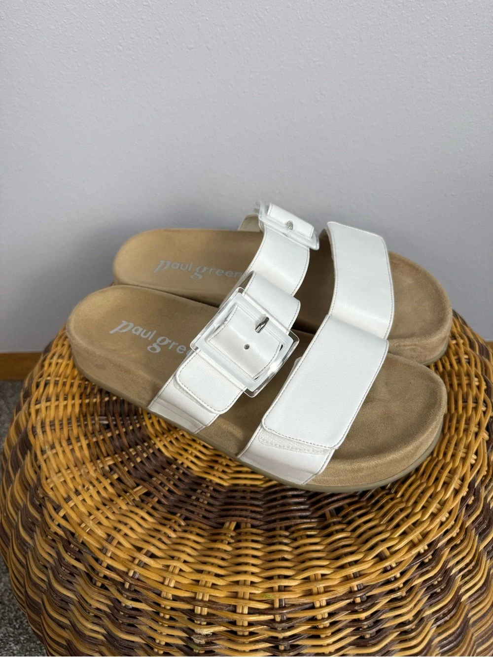 Paul Green Aloha White Double-Strap Buckle Slide Sandals